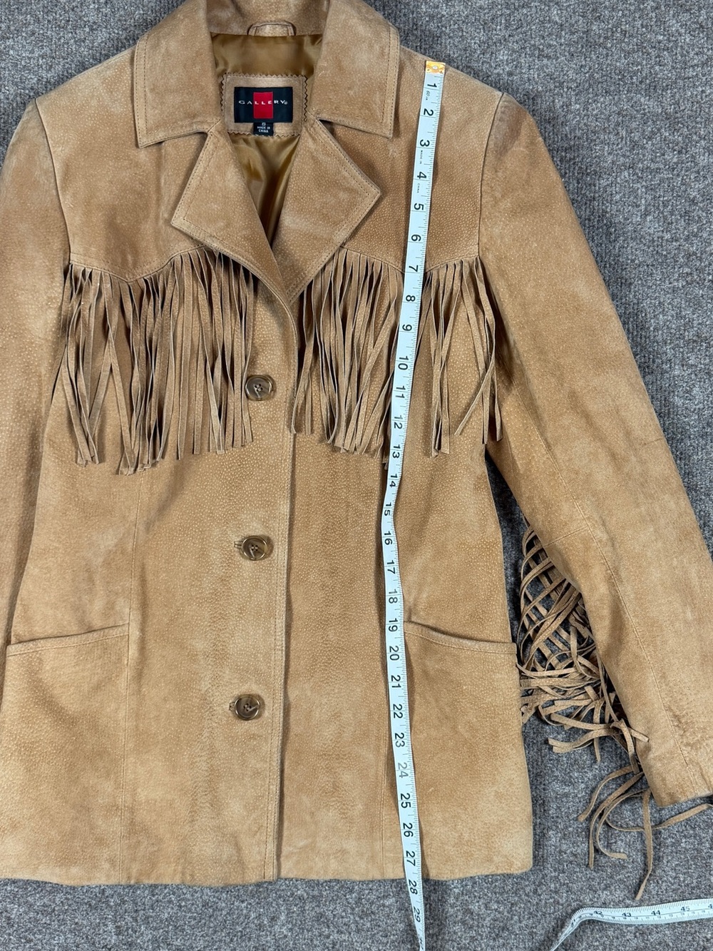 Vintage Gallery Tan Suede Leather Fringe Blazer Jacket Women’s Small Western Y2K - Picture 11 of 12